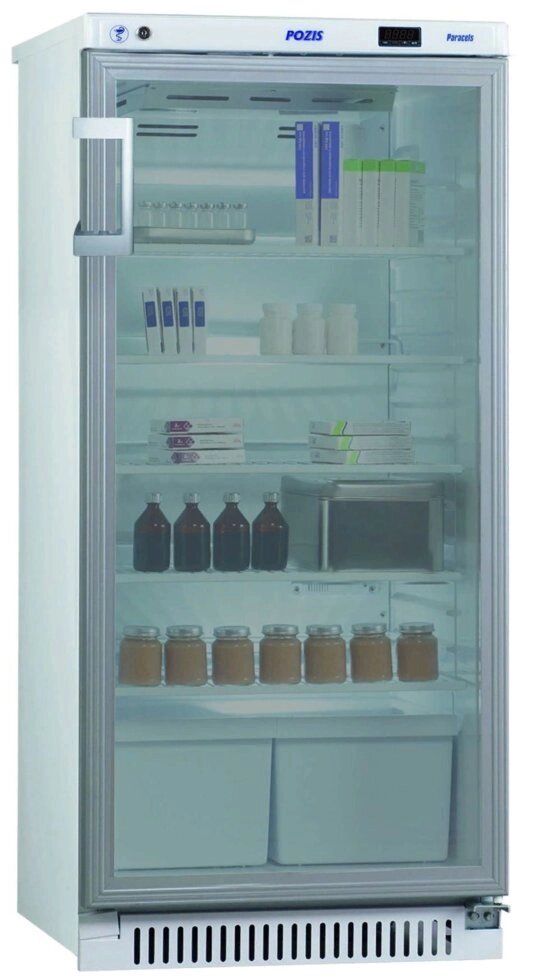 Холодильник фармацевтический ХФ-250-5 ПОЗиС со стеклянной дверью и блоком управления БУ-М01 (250 л) от компании АВАНТИ Медицинская мебель и оборудование - фото 1