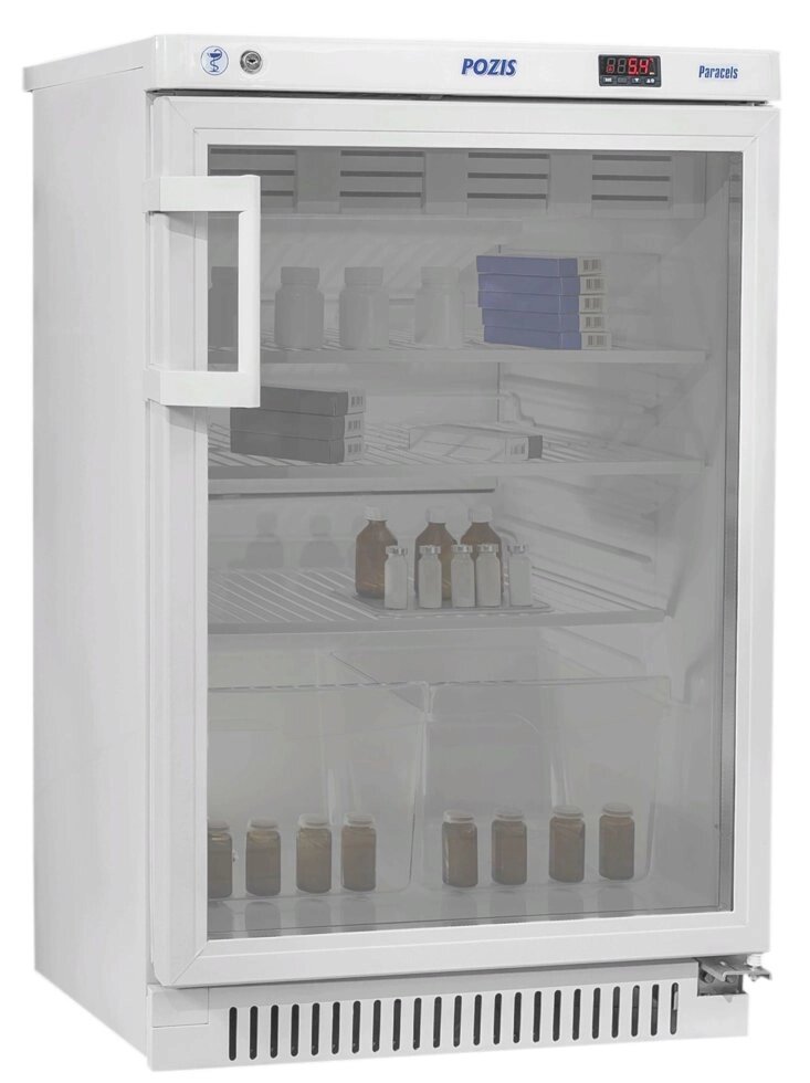 Холодильник фармацевтический малогабаритный ХФ-140-1 "ПОЗИС" со стеклянной дверью (140 л) от компании АВАНТИ Медицинская мебель и оборудование - фото 1
