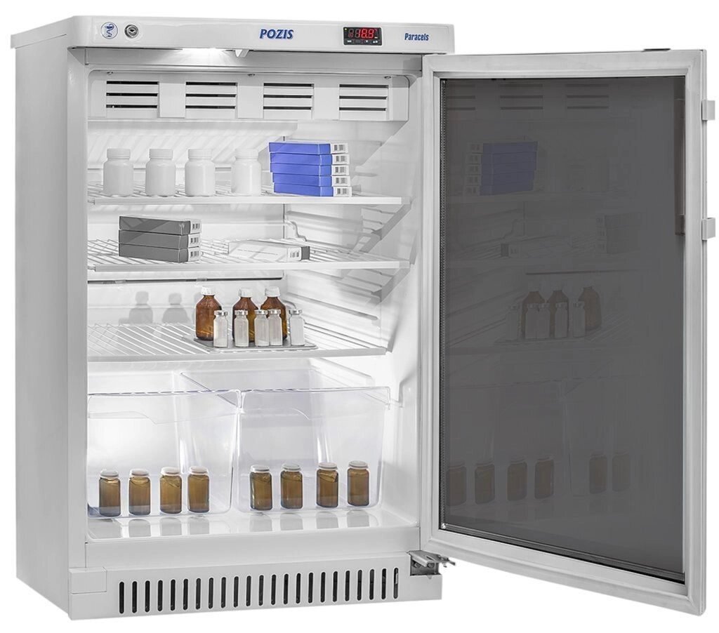 Холодильник фармацевтический малогабаритный ХФ-140-1 (ТС) "ПОЗИС" с тонированной стеклянной дверью (140 л) от компании АВАНТИ Медицинская мебель и оборудование - фото 1