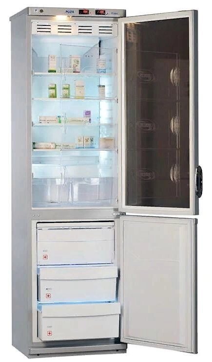 Холодильник лабораторный ХЛ-340(ТС) "ПОЗИС" (270/130 л) с тонированной стеклянной дверью и металлической дверью от компании АВАНТИ Медицинская мебель и оборудование - фото 1