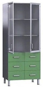 БТ-ШВя-6-80 Шкаф-витрина медицинский из ДСП в пластике, со стеклом и ящиками