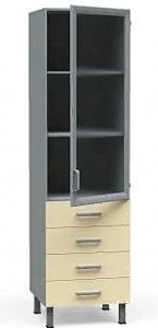 БТ-ШВя-4-60 Шкаф медицинский для лекарств и документов, витрина, одностворчатый с 4 ящиками и полками
