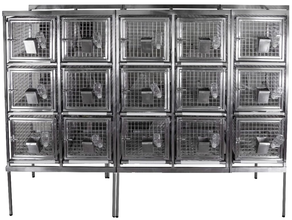 Стеллаж с клетками для лабораторных кроликов на 15 клеток VETBOT CL-1287.5 от компании АВАНТИ Медицинская мебель и оборудование - фото 1
