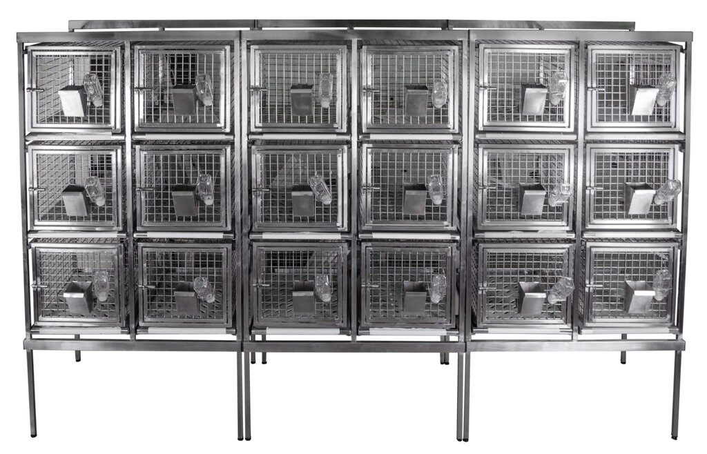 Стеллаж с клетками для лабораторных кроликов на 18 клеток VETBOT CL-1287.6 от компании АВАНТИ Медицинская мебель и оборудование - фото 1