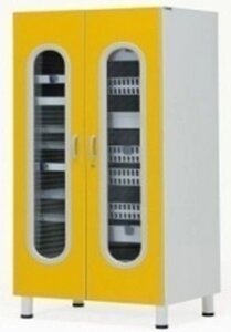 Vernipoll 13-FP244 вариант 2 шкаф с дверьми со стеклянными вставками и боковинами из ABS под лотки и корзин