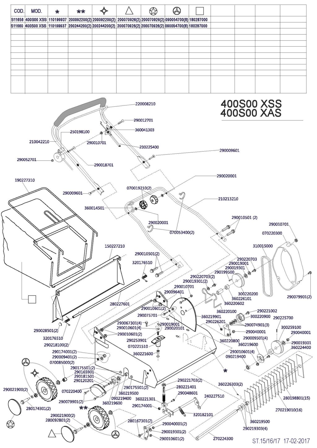 Деталировка 400s00xss without engine mega вертикутер бензиновый без двигателя s11660 италия от компании ООО ГенХольм - фото 1