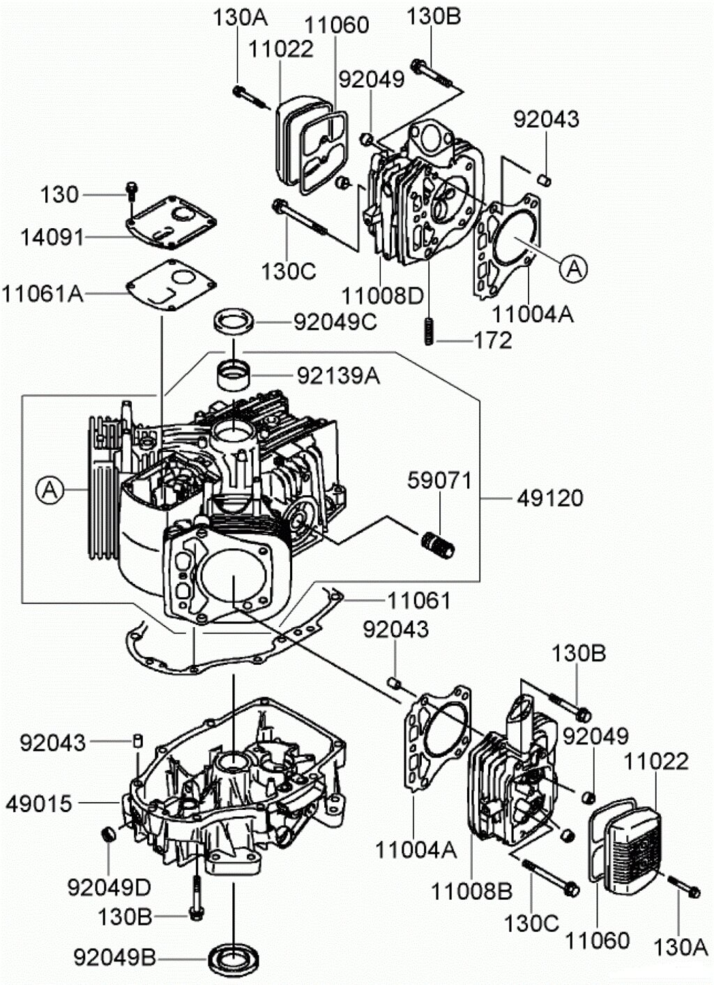 Головка блока цилиндров kawasaki fh381v fh430v поз 11008b kawasaki 110087011 11008-7011 110087021 km-11008-7021 2 от компании ООО ГенХольм - фото 1