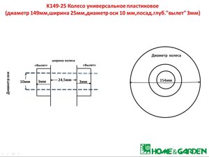 K149-25 колесо 150мм колесо для газонокосилки 150мм колесо универсальное пластиковое диаметр 149мм ширина 25мм диаметр