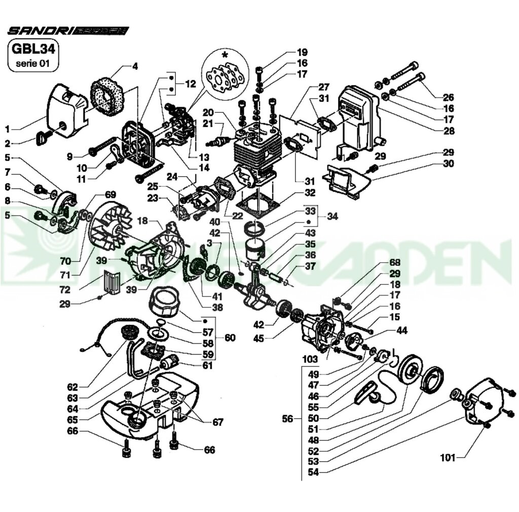 Коленвал триммера sandri garden gb34 gbl34 sungarden gb34 09ah0001 п43 sungarden 1e36f0043 1e36f-0043 2031900 от компании ООО ГенХольм - фото 1