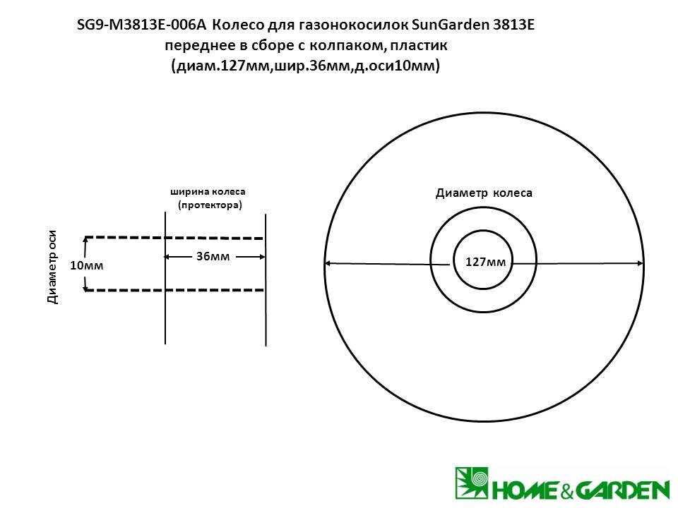 Колесо газонокосилки sungarden 3813e 160мм переднее в сборе с колпаком пластик шир 36мм диам оси 10мм поз 6а от компании ООО ГенХольм - фото 1