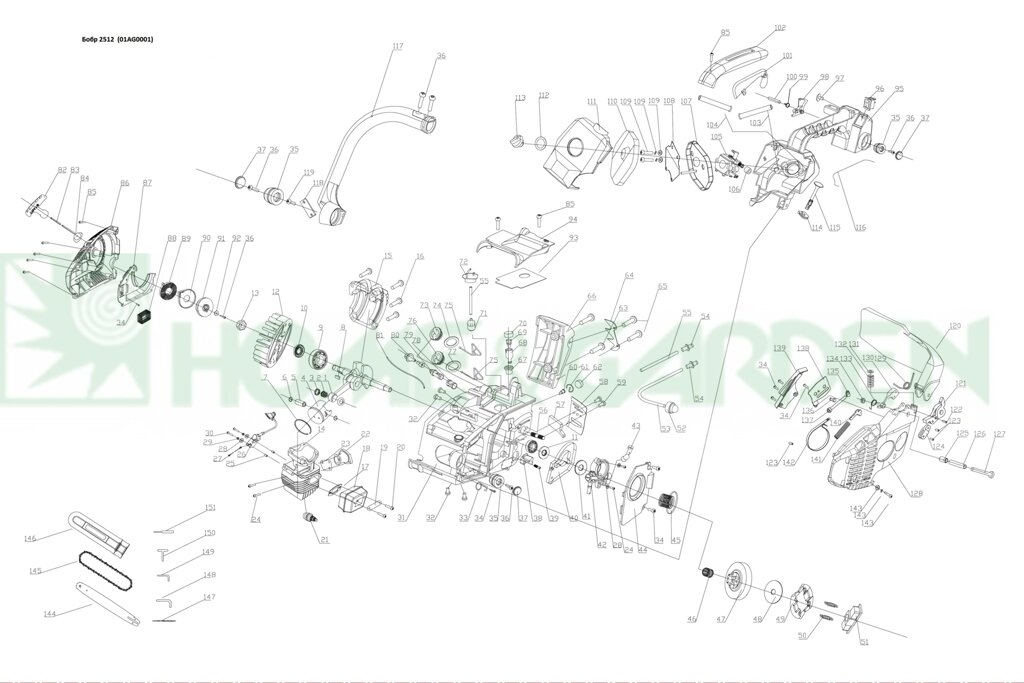 Короткий блок бензопилы бобр 2512 megcs2500014s me-gcs2500-014-s от компании ООО ГенХольм - фото 1