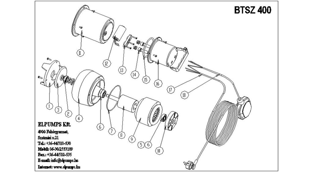 Мотор насоса elpumps btsz400 1200вт выпуска до 2013 г поз 9-11 bt491/btsz400 электрический венгрия с разбора от компании ООО ГенХольм - фото 1