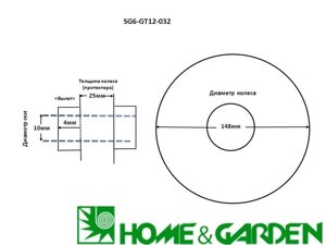 Колесо культиватора 150мм транспортировочное пластик резин протектор ш25мм диам оси 10мм посадглуб вылет 4мм sungarden