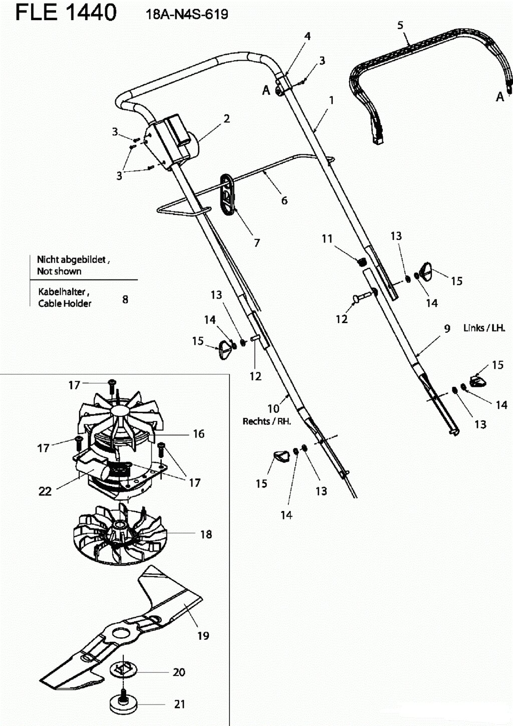 Рукоятка газонокосилки mtd e40w fle1440 ger400 mx40e bolens bl1440e поз1 mtd 64904032 649-04032 нижнаяя часть левая от компании ООО ГенХольм - фото 1