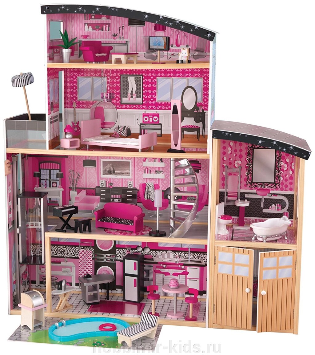 KIDKRAFT СИЯНИЕ SPARKLE MANSION DOLLHOUSE - БОЛЬШОЙ КУКОЛЬНЫЙ ДОМ 65826_KE (Деревянные домики) от компании Интернет магазин детских товаров "ХОББИ МИР KIDS" - фото 1