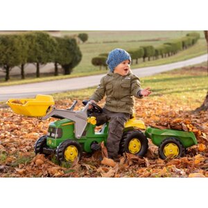 Педальный трактор с ковшом и прицепом Rolly Toys John Deere 023110 (Трактора детские)