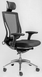 Эргономичное кресло Falto Trium, черный каркас, спинка сетка, сиденье ткань черная