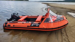 Комплект: Лодка ПВХ RiverBoats RB-370 НДНД с нос. тентом и накладками + Лодоч. мотор Sea-Pro OTH 9.9S (15 л. с.) Tarpon