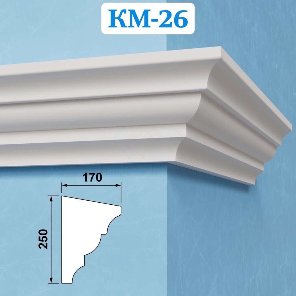 Фасадные межэтажные карнизы из пенопласта КМ-26, ПСБ-С-25Ф. Фасадный декор из пенопласта от компании ООО «ПеноПрофи» - фото 1