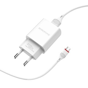 Адаптер постоянного тока BoroFone BA20A, 1гн. USB 5В, 2,1А с кабелем microUSB, белый