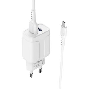Адаптер постоянного тока BoroFone BA37A, 2хUSB 5В, 2,1А + кабель micro USB, белый