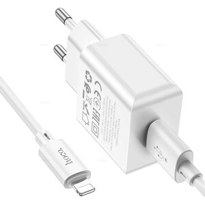 Адаптер постоянного тока Hoco C106A, 1гн. USB 5В,2,1А + кабель Lightning, белый