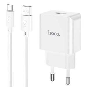 Адаптер постоянного тока Hoco C106A, 1гн. USB 5В,2,1А + кабель Type-C, белый