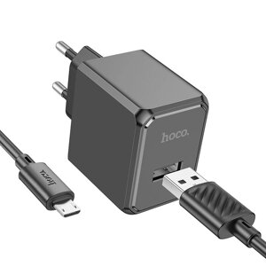 Адаптер постоянного тока Hoco CS11A, 1гн. USB 5В,2,1А + кабель micro USB, чёрный