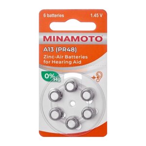 Батарейка Minamoto ZA13 BL6 Zinc Air 1.45V (6/60/600)