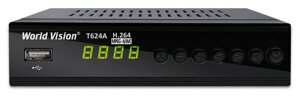 Цифровой эфирный ресивер World Vision T624A (DVB-T2/T/C, IPTV, USB, металл, кнопки, дисплей)