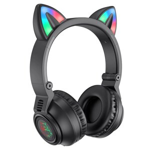 Наушники беспроводные с микрофоном Bluetooth 5.0, BO18 CAT, черный, светящиеся ушки "Borofone"