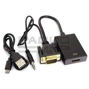 Переходник шт. VGA - гн. HDMI + гн. 3,5мм, питание от USB, провод 15см. Cablexpert"