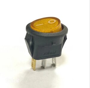 Переключатель круглый с подсветкой мини KCD1-204/N on-off, 3 контакта, 3A,12V (жёлтый)