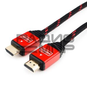 Шнур шт. HDMI - шт. HDMI v1.4 1,8м, алюминиевый корпус, серия Gold, красный "Cablexpert"