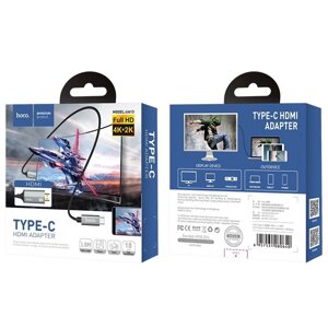 Шнур шт. HDMI - шт. Type-C 1,8м тканевый, серый UA13 "Hoco"