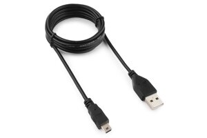 Шнур USB (A) шт. 5 pin mini USBшт. 1,8м, черный "Гарнизон"