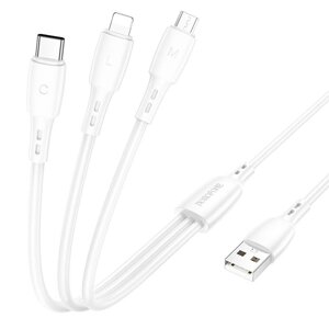 USB кабель 3в1 (Lightning, microUSB, Type-C) 1,0м, белый BX71 "Borofone"