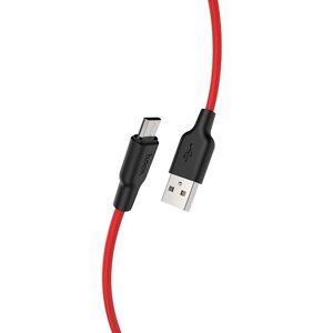 USB кабель для зарядки micro USB "Hoco" X21 Plus (особо прочный, красный) 2.4A, 1м