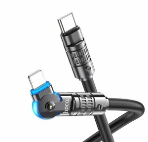 USB кабель шт. Type-C - шт. Lightning 1,2м, 3,0A PD27W, поворотный коннектор, чёрный U118 Hoco