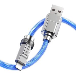 USB кабель шт. USB (A) - шт. Lightning 1,0м, 2,4A, с подсветкой, синий U113 Hoco