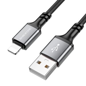 USB кабель шт. USB (A) - шт. Lightning 1,0м, 2,4A силиконовый, черный BX83 "Borofone"