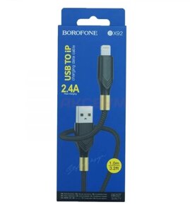 USB кабель шт. USB (A) - шт. Lightning 1,0м, 2,4A тканевый, черный BX92 "Borofone"