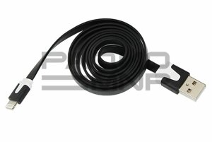 USB кабель шт. USB (A) - шт. Lightning 1,0м плоский шнур, черный "Rexant"
