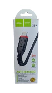 USB кабель шт. USB (A) - шт. Lightning 2,0м, 2,4А нейлон, черный X59 "Hoco"