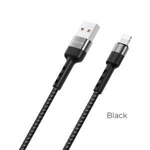 USB кабель шт. USB (A) - шт. Lightning "Borofone" BX34 2.4A, 1м, нейлон, черный