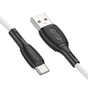 USB кабель шт. USB (A) - шт. Type-C "Borofone" BX86, 3,0А, 1.0м, силиконовый, белый