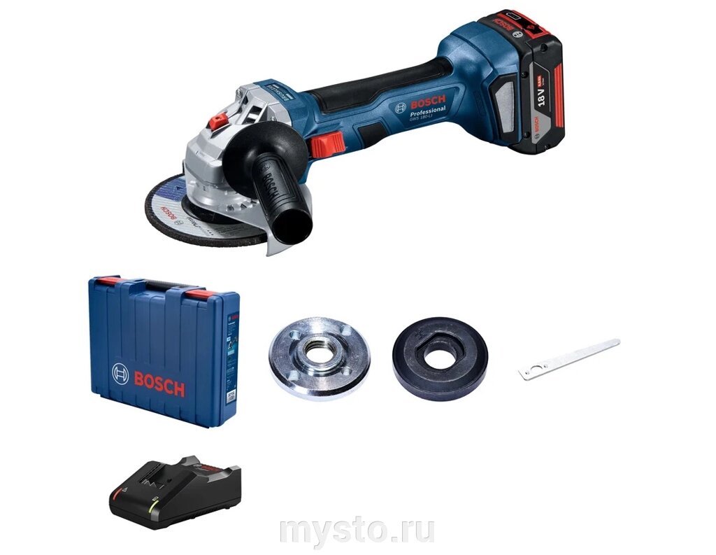 Аккумуляторная угловая шлифмашина Bosch GWS 180-LI + батарея + ЗУ 06019H90R1 от компании Оборудование для автосервиса и АЗС "Т-ind" доставка в регионы - фото 1