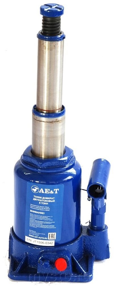Домкрат бутылочный двухштоковый 6 тонн (6 т) AE&T T02006, телескопический, гидравлический от компании Оборудование для автосервиса и АЗС "Т-ind" доставка в регионы - фото 1
