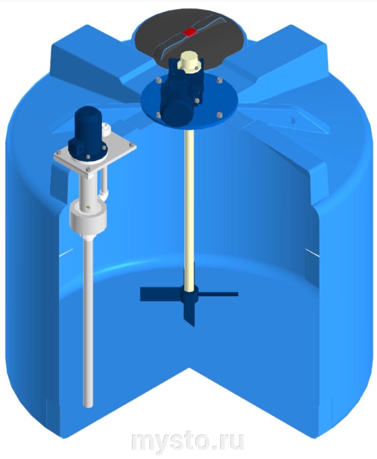 Емкость цилиндрическая ЭкоПром T 2000, усиленная, с лопастной мешалкой и насосом МАГНА 5 от компании Оборудование для автосервиса и АЗС "Т-ind" доставка в регионы - фото 1