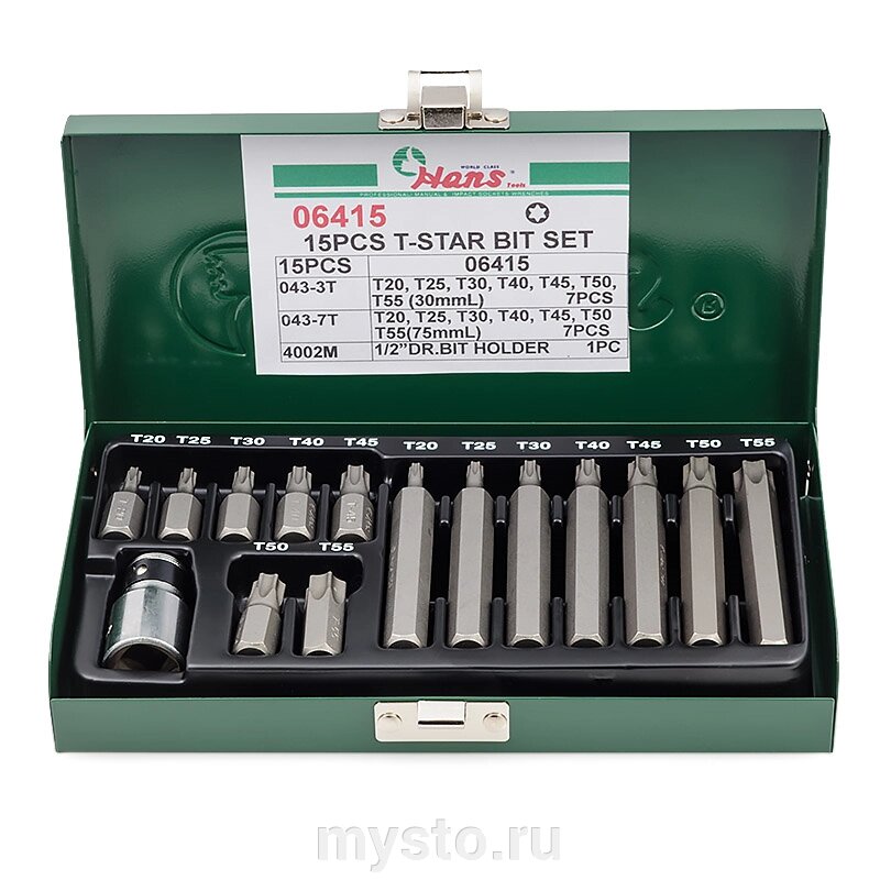 Набор бит для шуруповерта Hans 06415, 1/2", TORX, 15 предметов от компании Оборудование для автосервиса и АЗС "Т-ind" доставка в регионы - фото 1